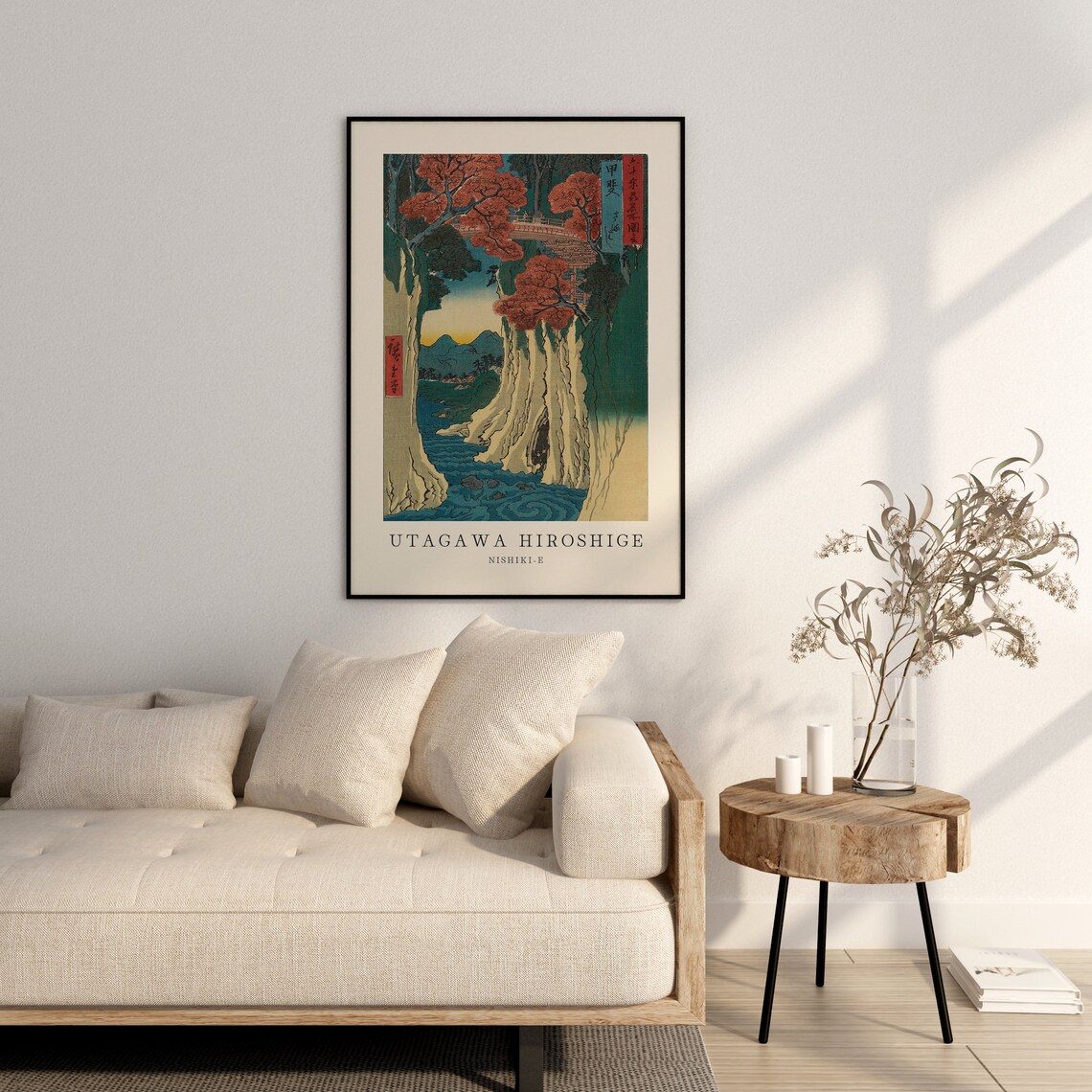 Utagawa Hiroshige Nishiki-e Red Maple Bridge Woodblock Art Poster - Image 3