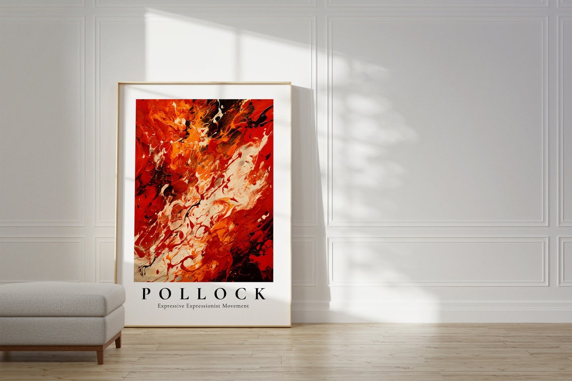 Jackson Pollock Inspired Red Flame Abstract Swirl Art Poster