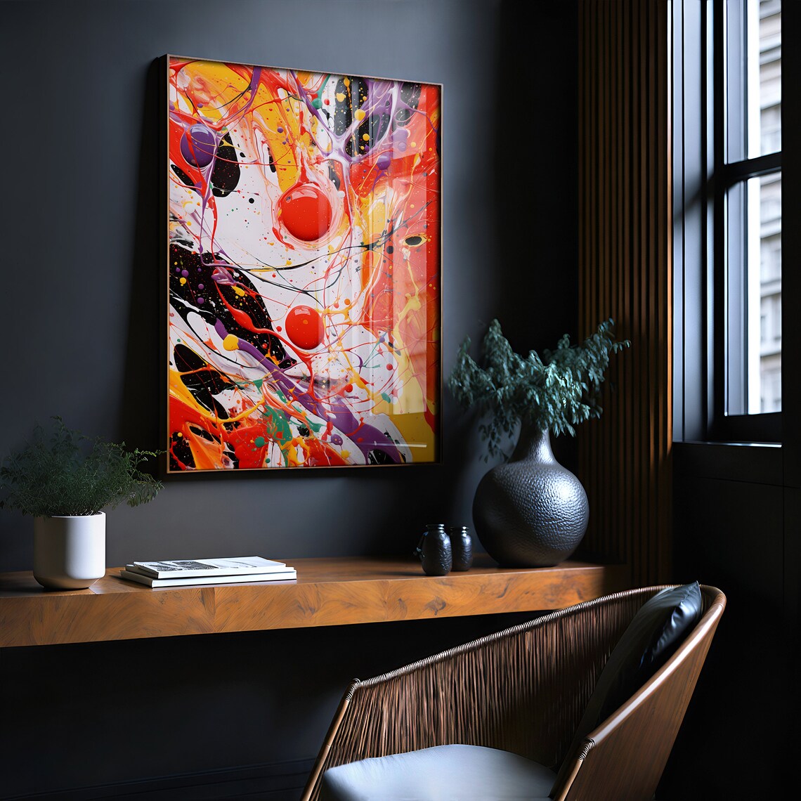 Jackson Pollock Style Red Purple Splash Drip Painting Art Poster - Image 2