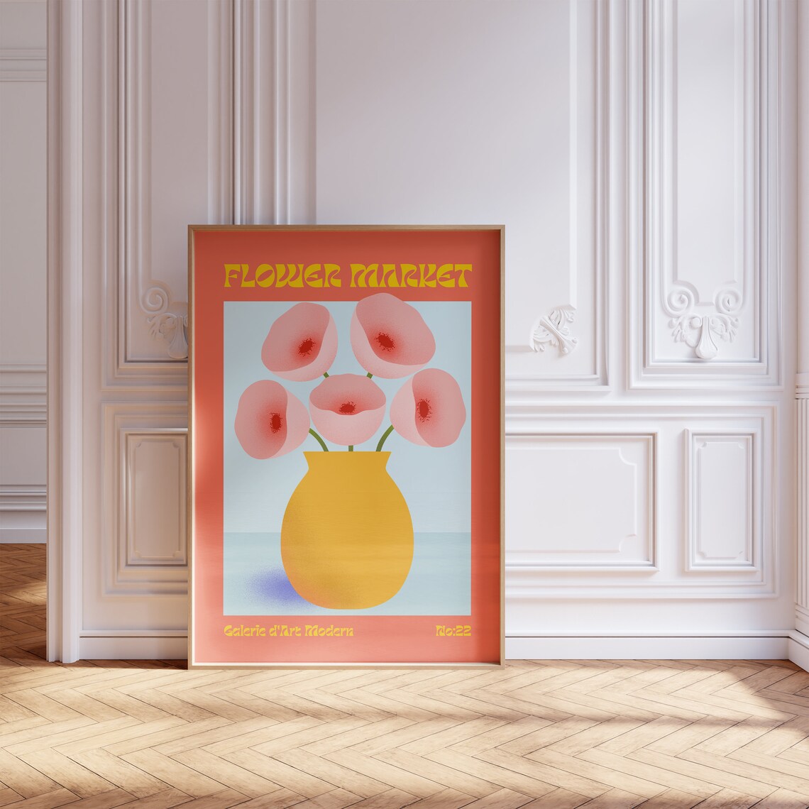 Flower Market No 22 Pink Poppy Blooms in Yellow Vase Art Poster - Image 5
