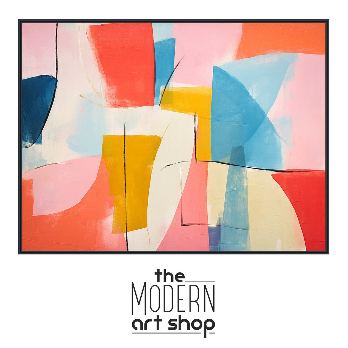 Vibrant Pastel Abstract Painting Coral Pink Teal Mustard Yellow Poster - Image 4