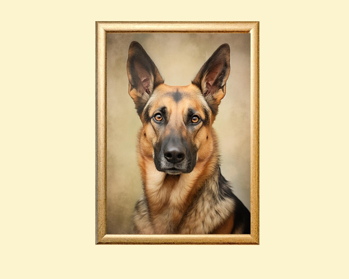 German Shepherd Oil Painting, Vintage Farmhouse Decor