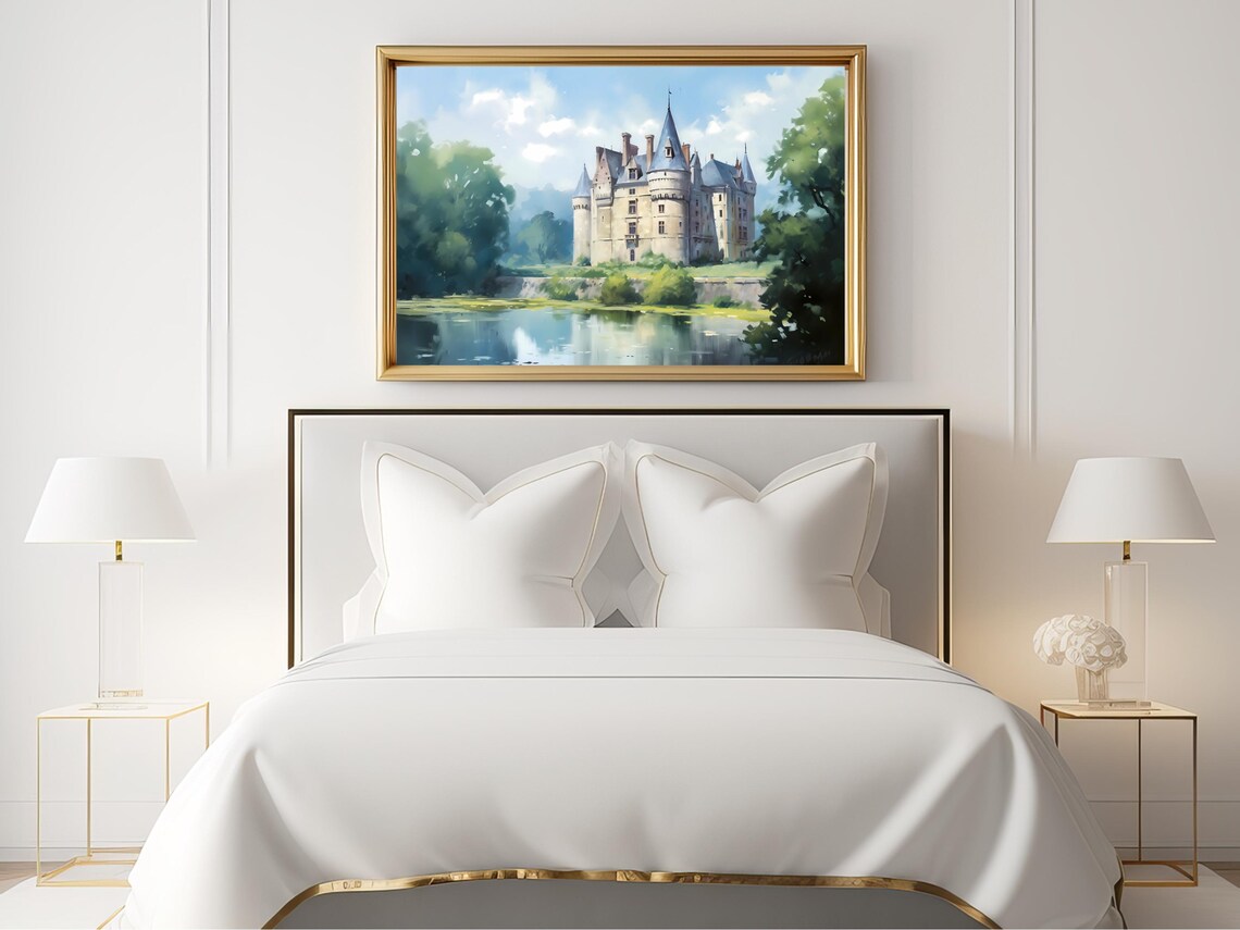 Vintage French Castle Painting, European Architecture - Image 2
