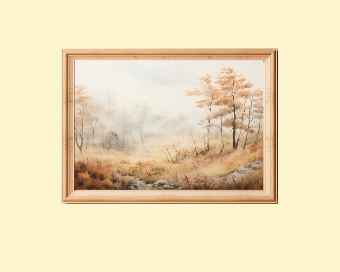 Vintage Autumn Landscape Painting, Rustic Fall Decor