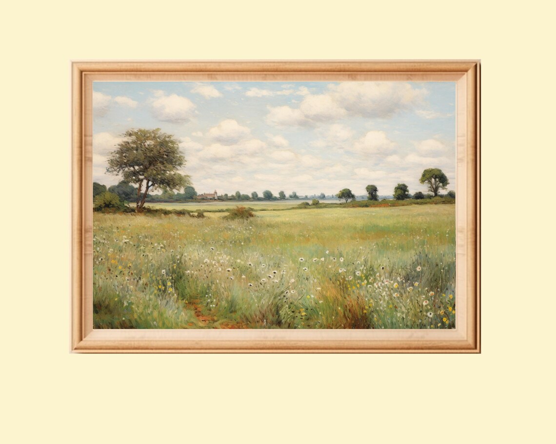 Meadow Landscape Painting, Vintage Impressionist Art Print