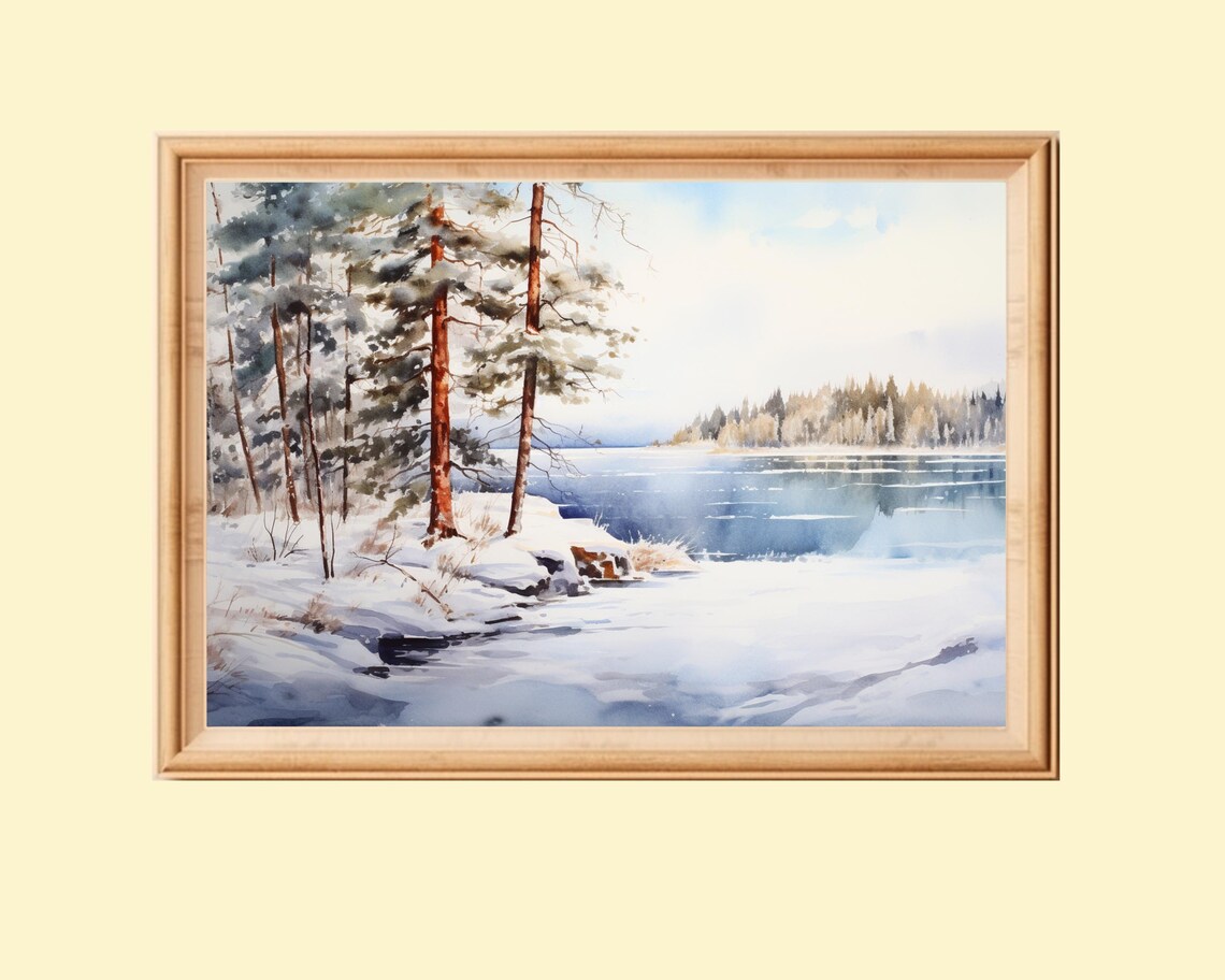 Winter Landscape Painting, Rustic Christmas Decor