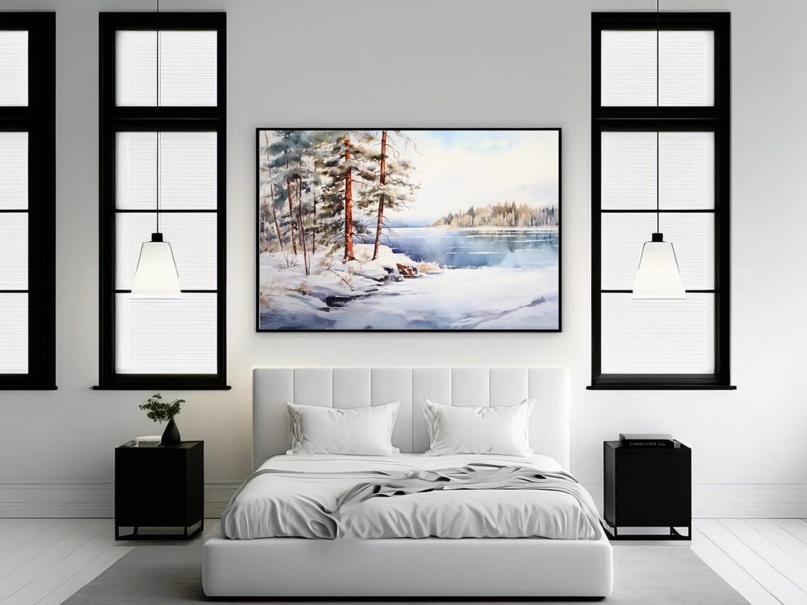 Winter Landscape Painting, Rustic Christmas Decor - Image 2