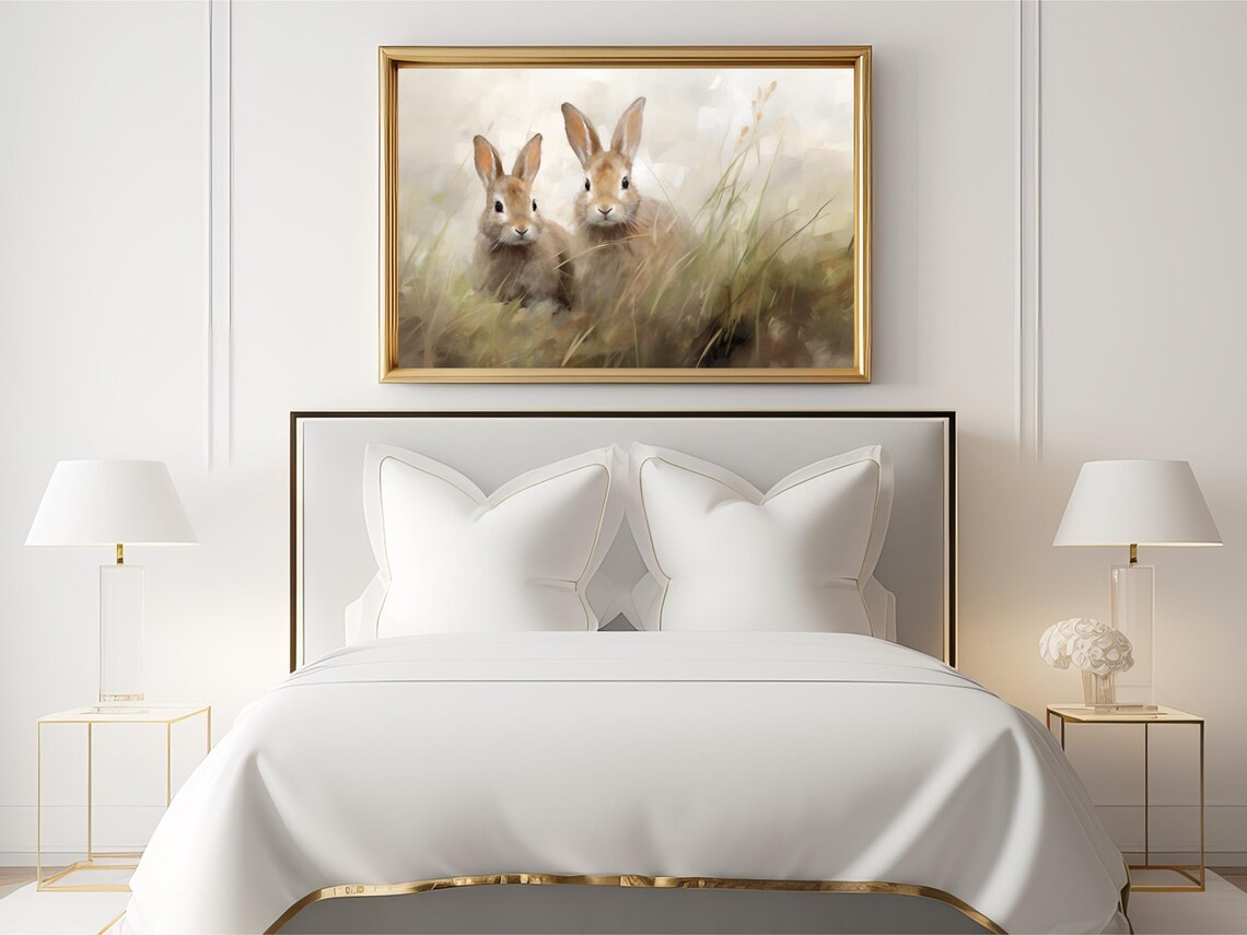 Vintage Easter Bunny, Spring Rabbit Painting - Image 2