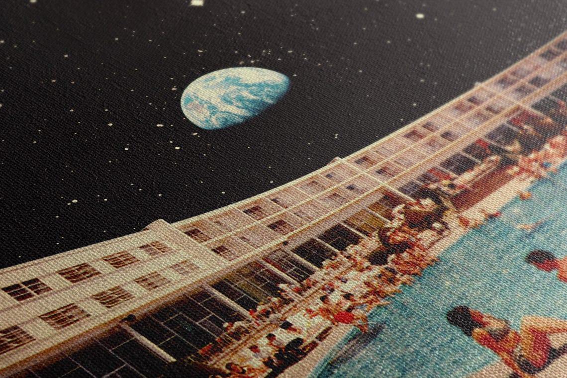 Lunar Pool Night Sky Moon Vintage Hotel Collage Retro Futurism Poster - Image 2
