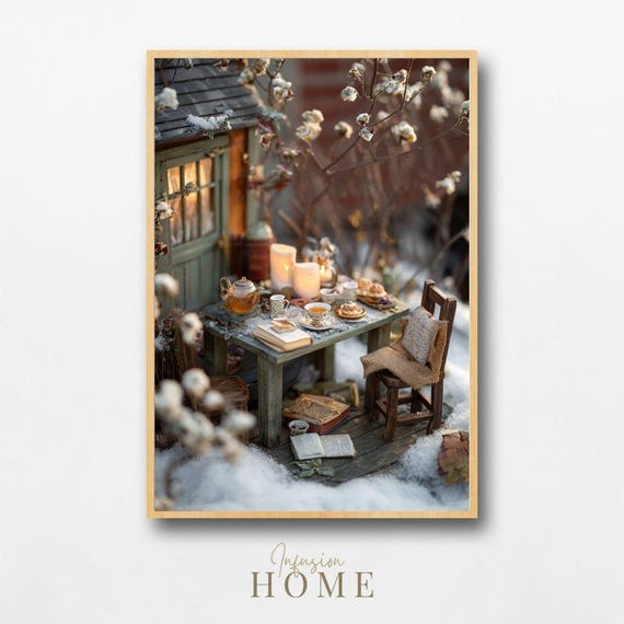 Cozy Winter Tea Table With Books And Candles Wall Art
