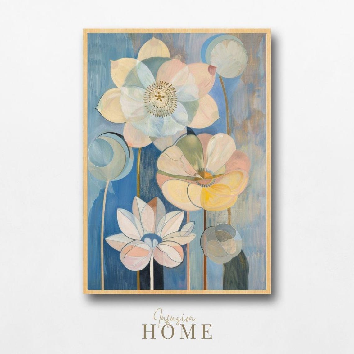 Pastel Floral Blue Botanical Art Modern Flower Wall Design Poster