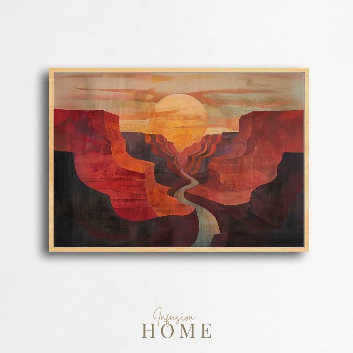 Desert Canyon Sunset Earthy Boho Red Rocks River Landscape Poster