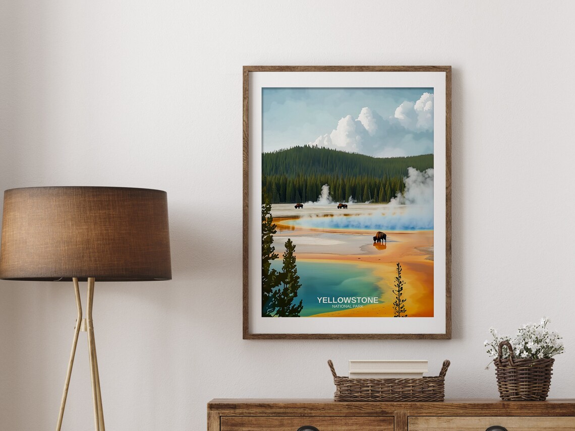 Yellowstone National Park Grand Prismatic Bison Vintage Poster - Image 2