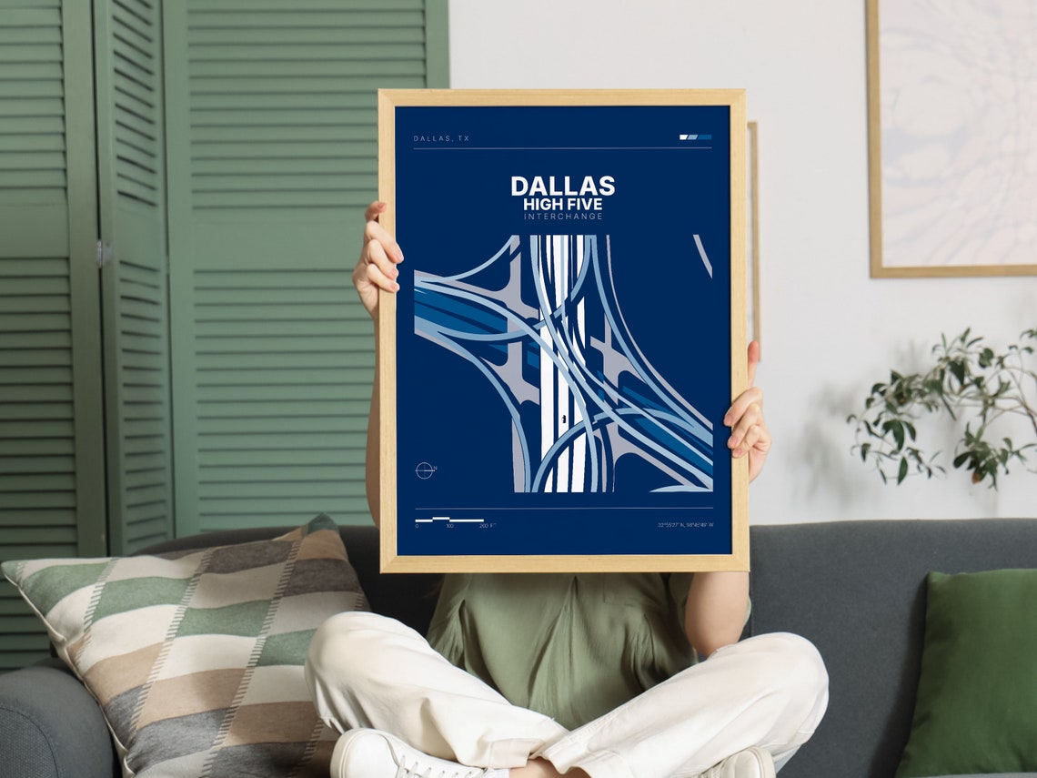 Dallas High Five Interchange Blueprint Map Urban Texas Poster - Image 2