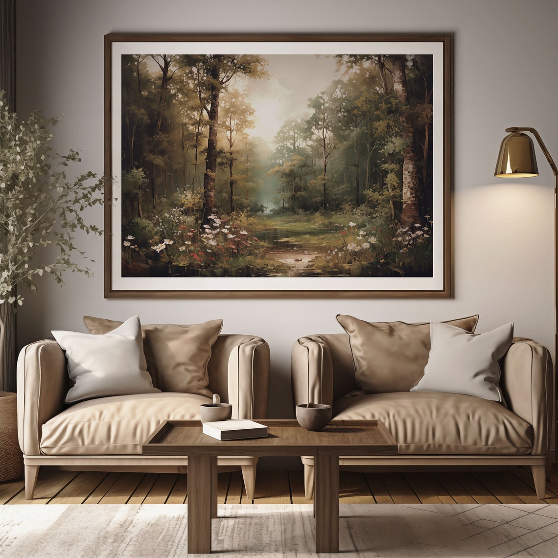 Sunlit Forest Wildflower Path Soft Green Woodland Oil Painting Poster - Image 2