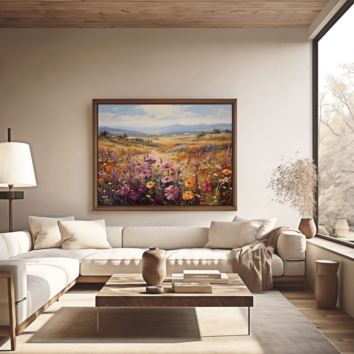 Beautiful Nature Wildflower Painting Landscape Brushstroke Antique Oil Painting Vintage Sunset Painting Springtime Print - Image 4