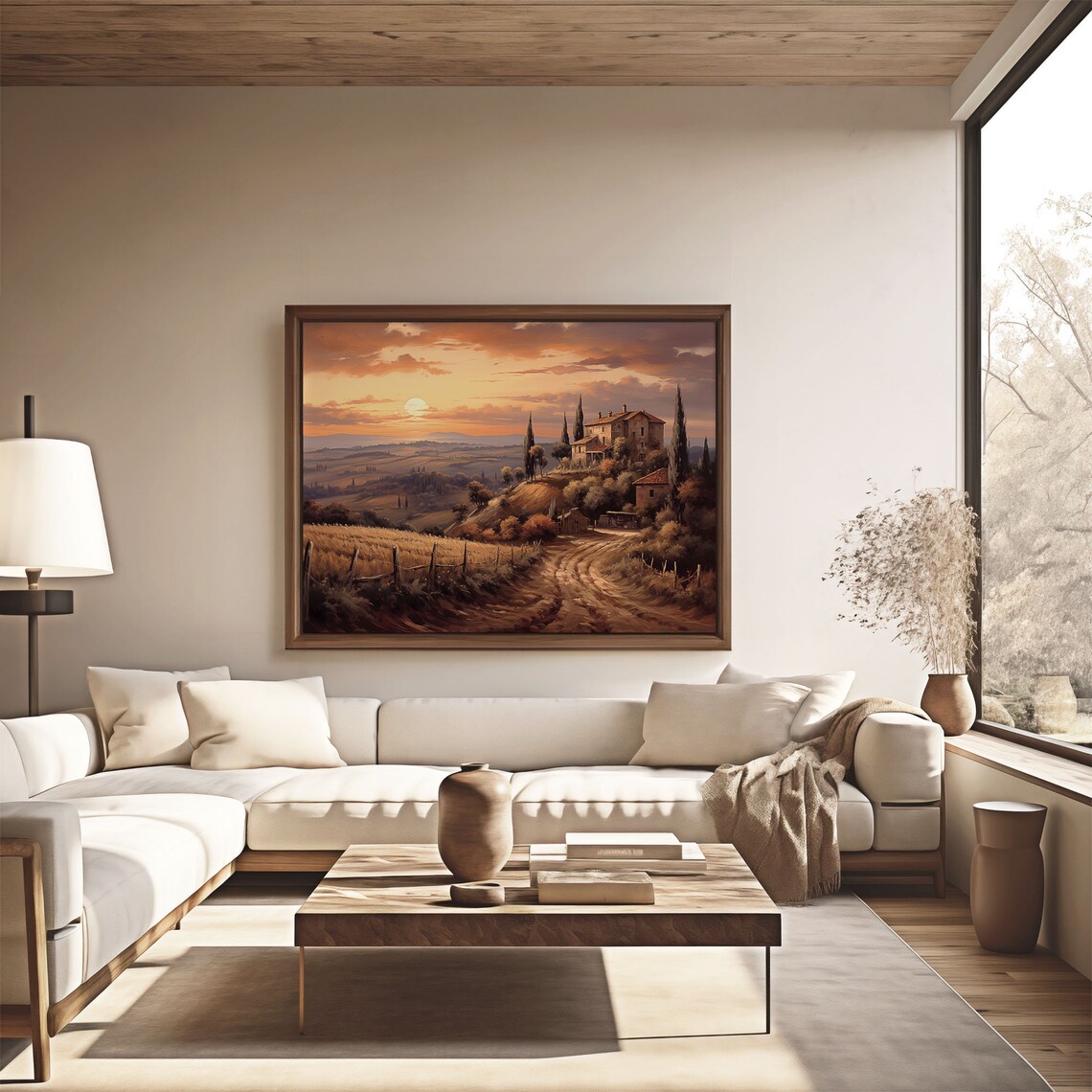 Tuscan Farmhouse Sunset Cypress Trees Golden Fields Oil Painting Poster - Image 4