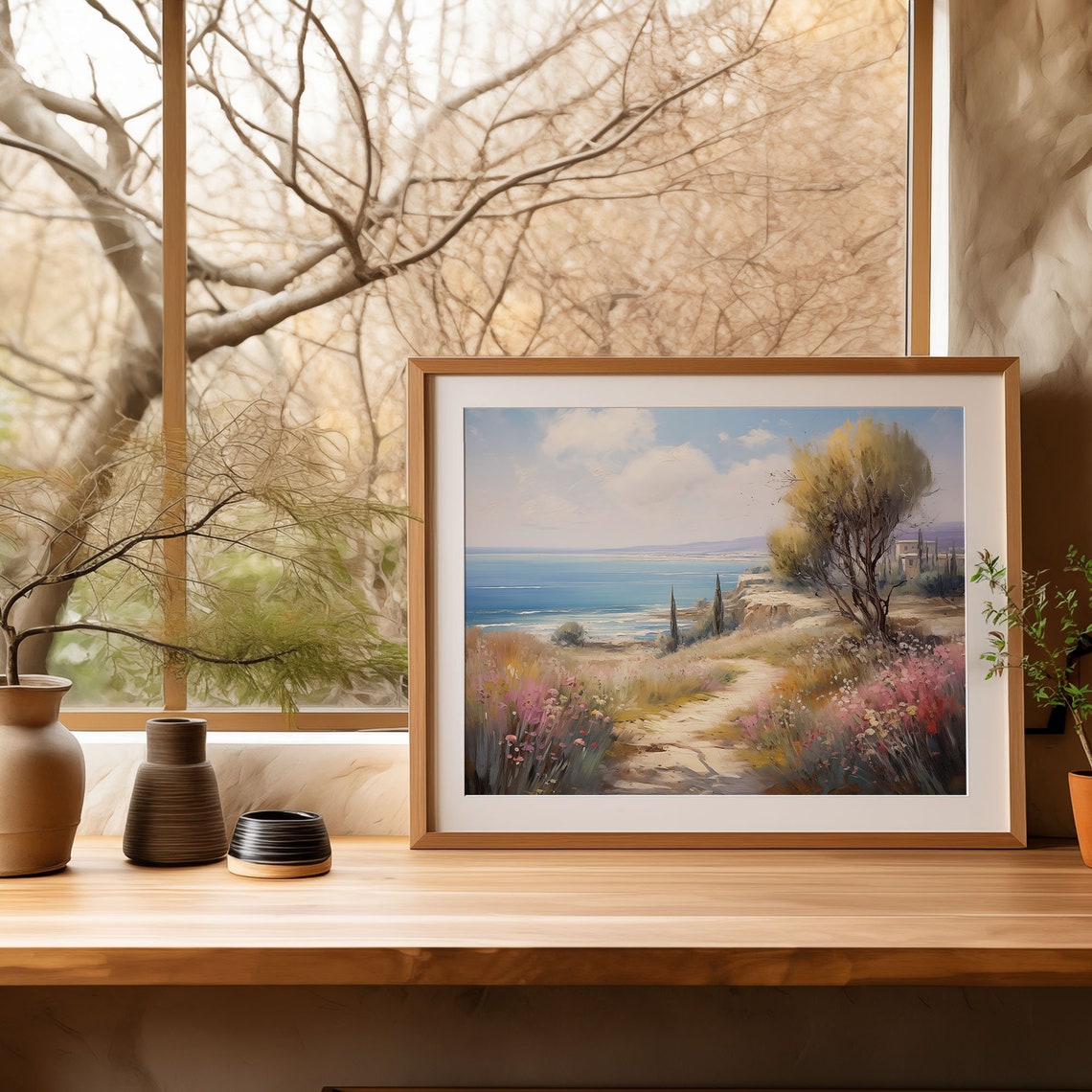 Pink Wildflower Path to Sea Painting Cypress Cliff Villa Poster - Image 4