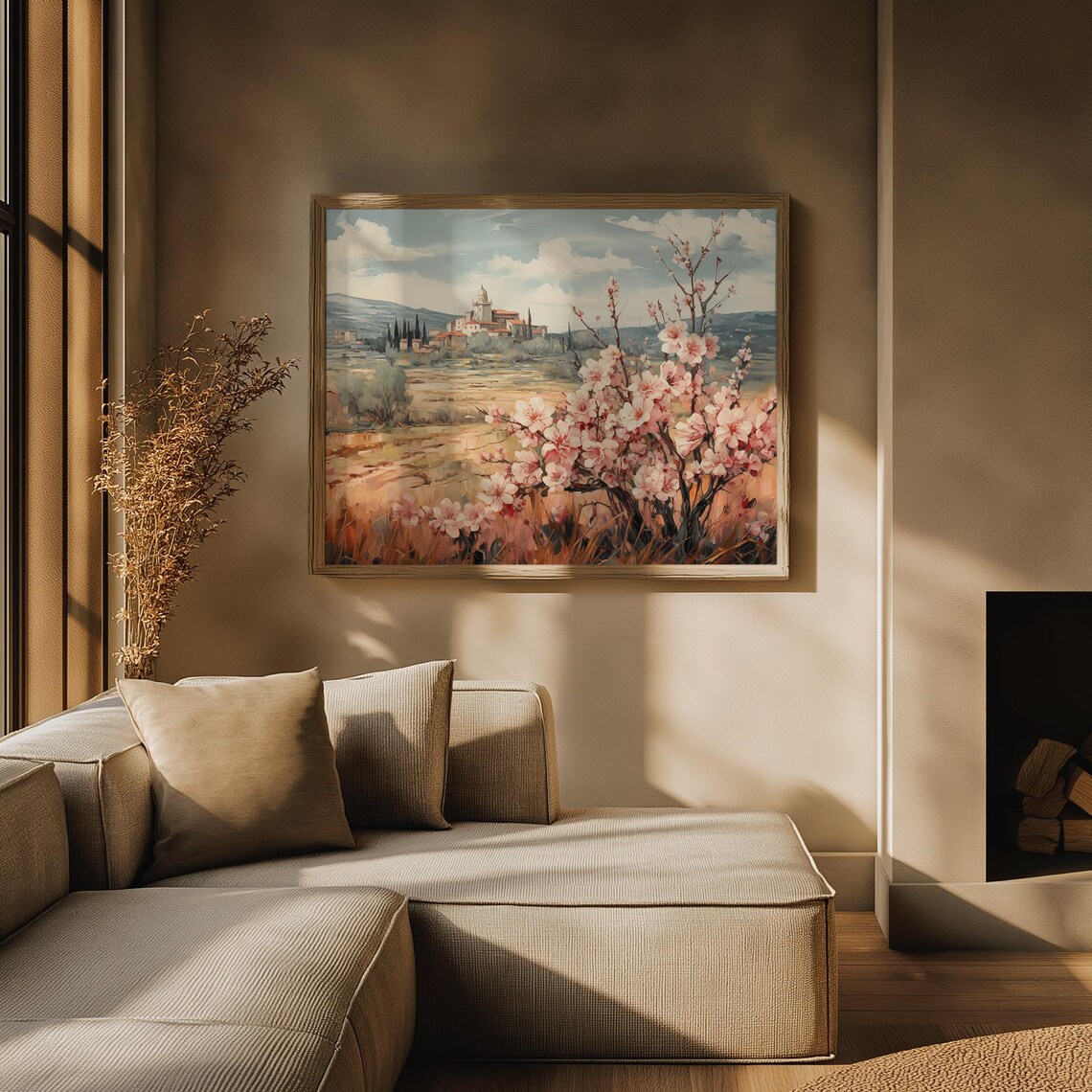 Italian Hillside Village Church Cypress Blossom Countryside Poster - Image 3