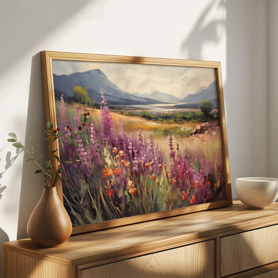Alpine Purple Lupine Meadow Mountain Lake Valley Landscape Poster - Image 4