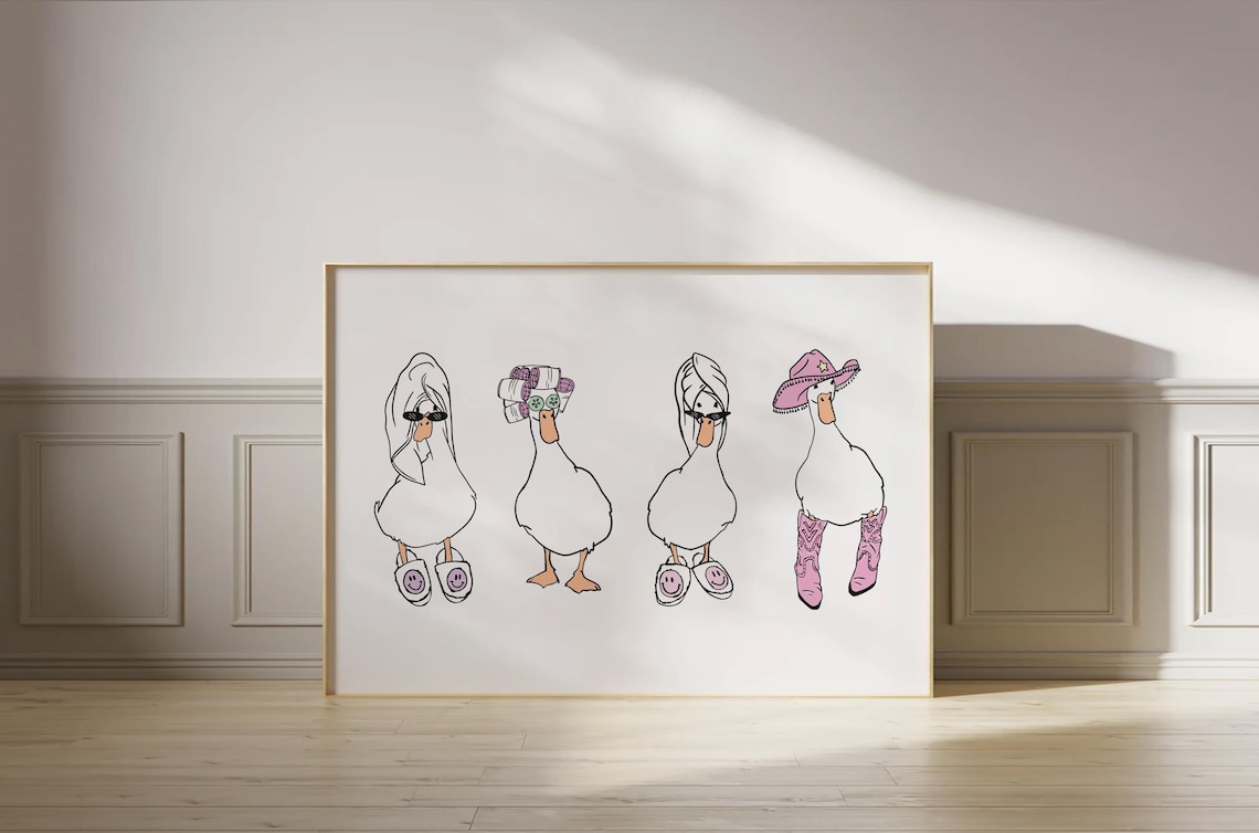 Ducks Towel Cowboy And Curlers Art Print