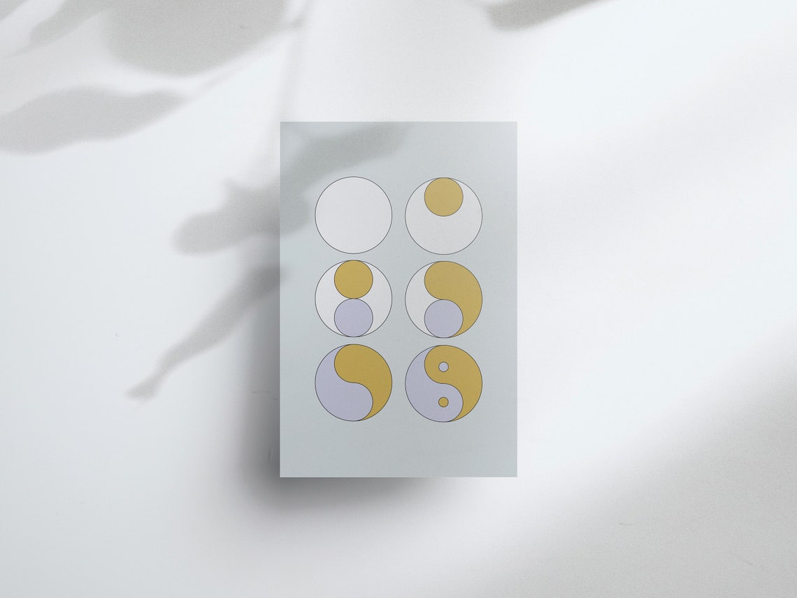 Gold Grey Yin Yang Circles Minimalist Balance Zen Abstract Poster