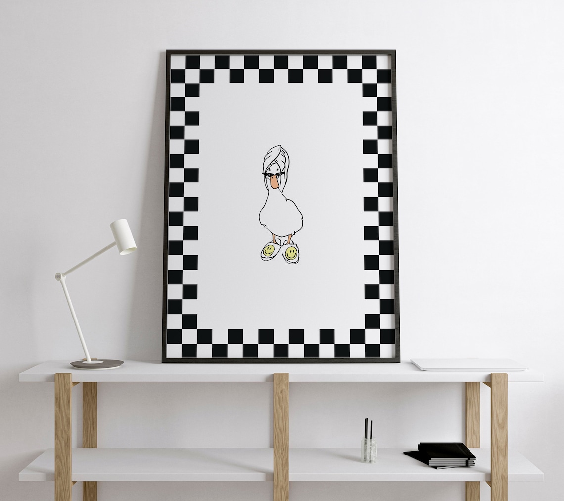 Duck In Smiley Face Slippers Bathroom Poster