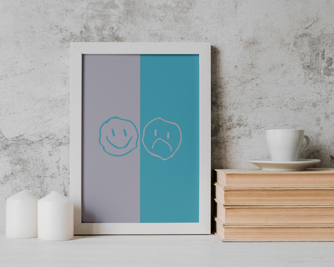 Quirky Melting Smiley Face Split Personality Funky Art Poster