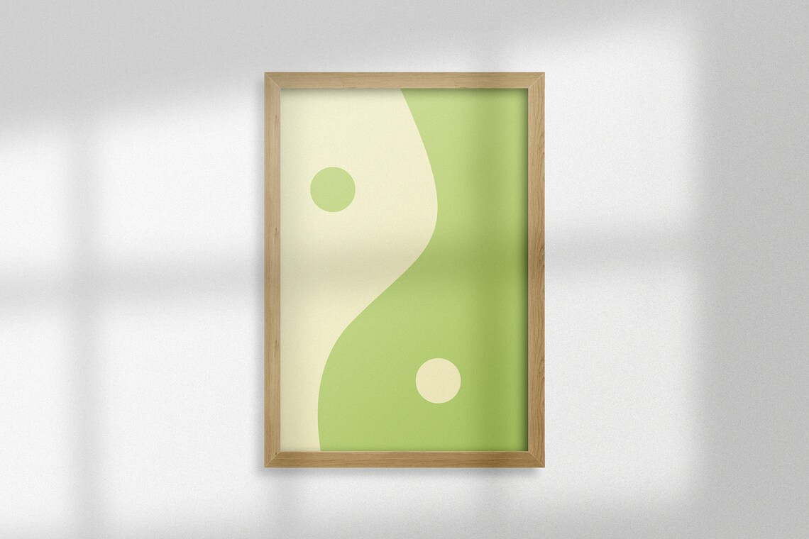 Green Cream Yin Yang Minimalist Balance Abstract Zen Wall Decor Poster
