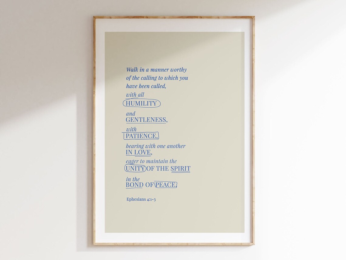 Ephesians 4:1-3 Unity Of The Spirit Bond Of Peace Bible Verse Poster