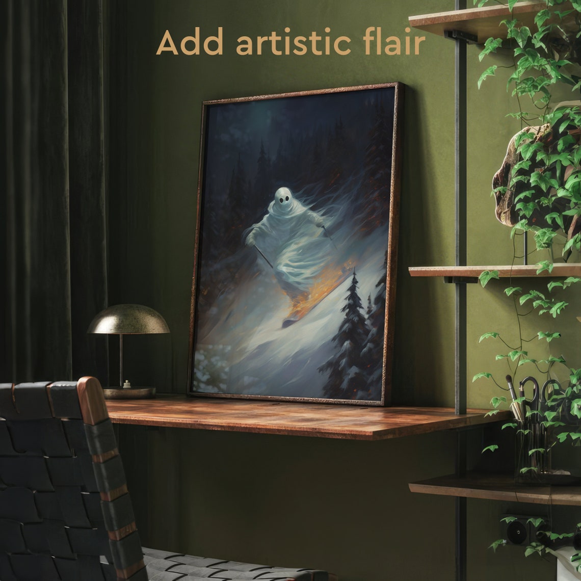 Ghost Skiing Down a Snowy Mountain Slope Under the Night Sky Poster - Image 2