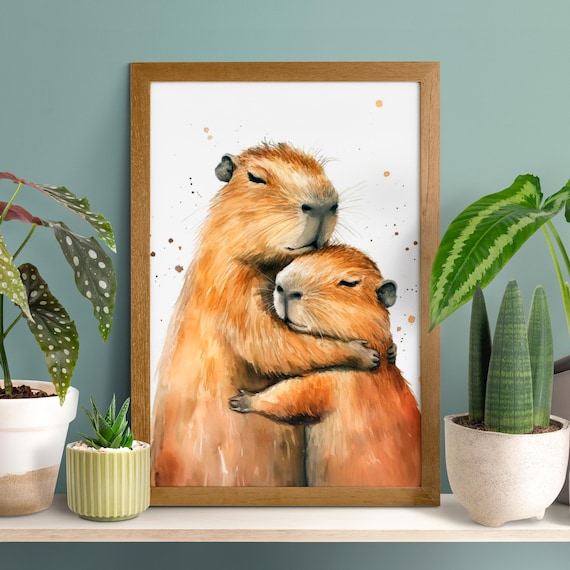 Two Capybaras Hugging Warmly in a Soft Watercolor Embrace Poster