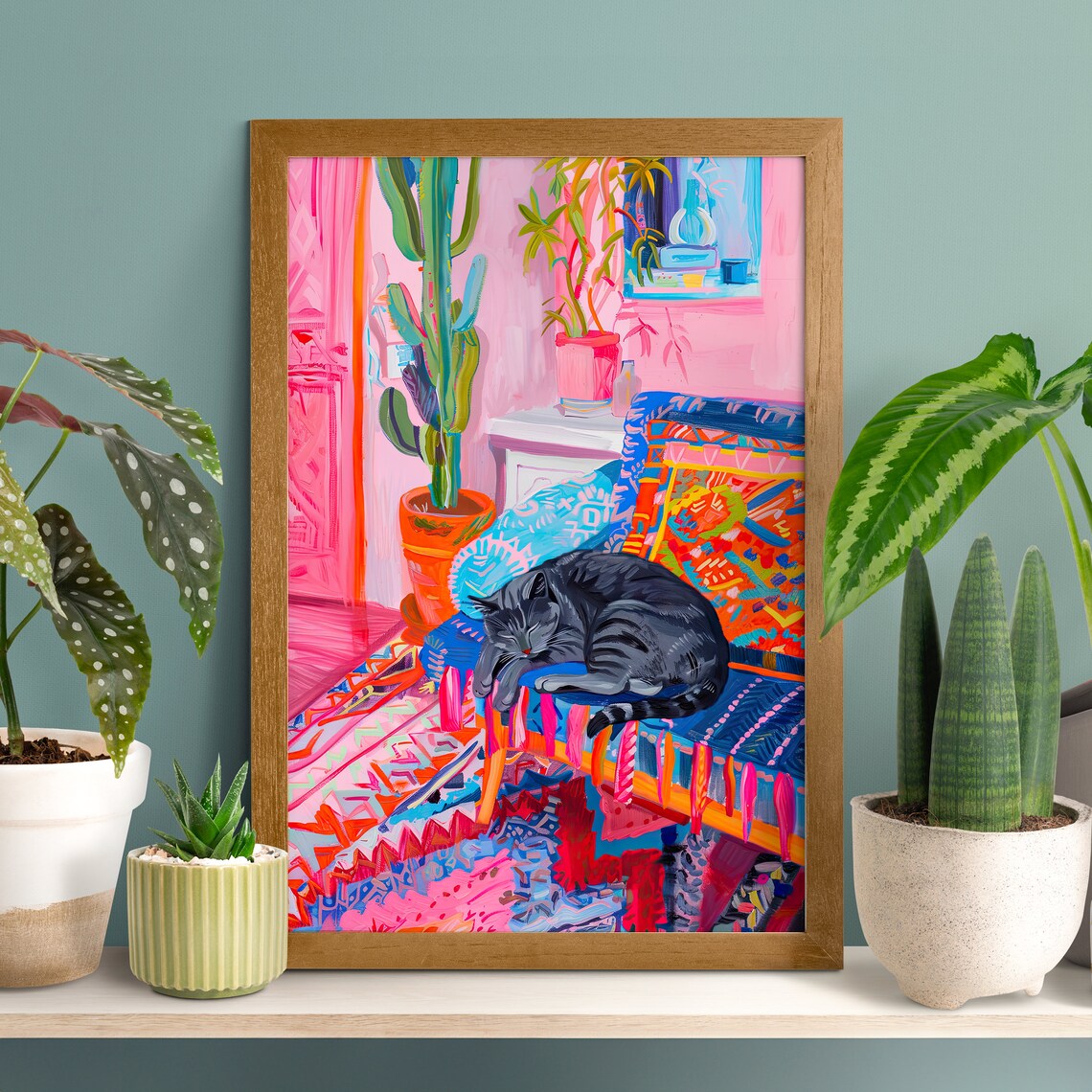 Bohemian Black Cat Poster, Matisse-Inspired Art Print