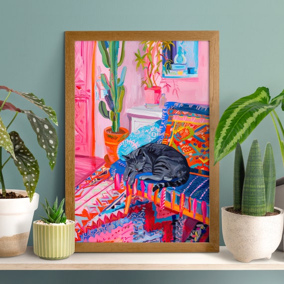 Bohemian Black Cat Poster, Matisse-Inspired Art Print