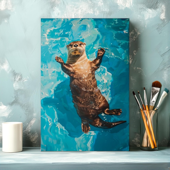 Relaxed Otter Floating On Its Back In A Bright Turquoise Pool Poster