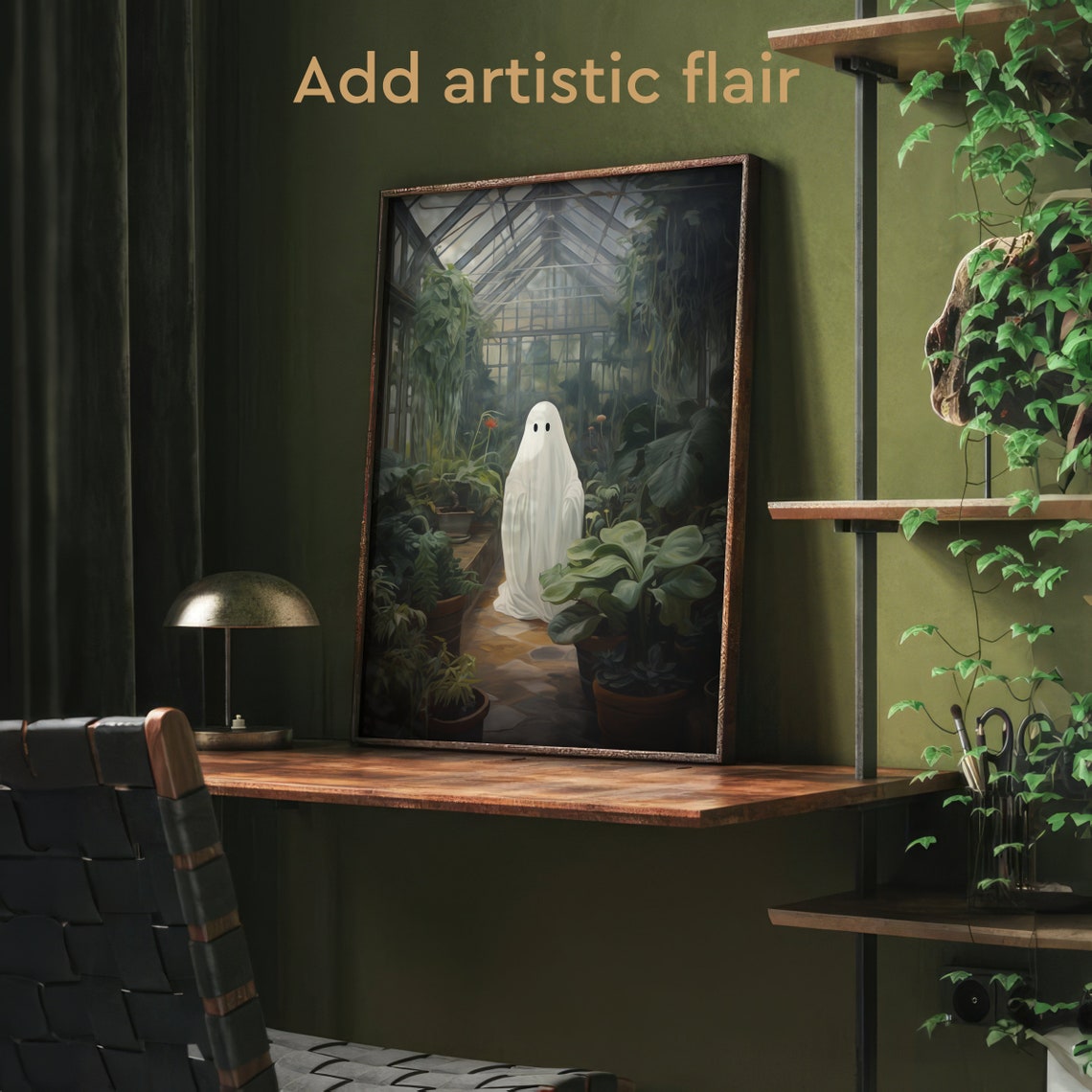 Ghost Standing in a Lush Botanical Greenhouse Garden Scene Poster - Image 2