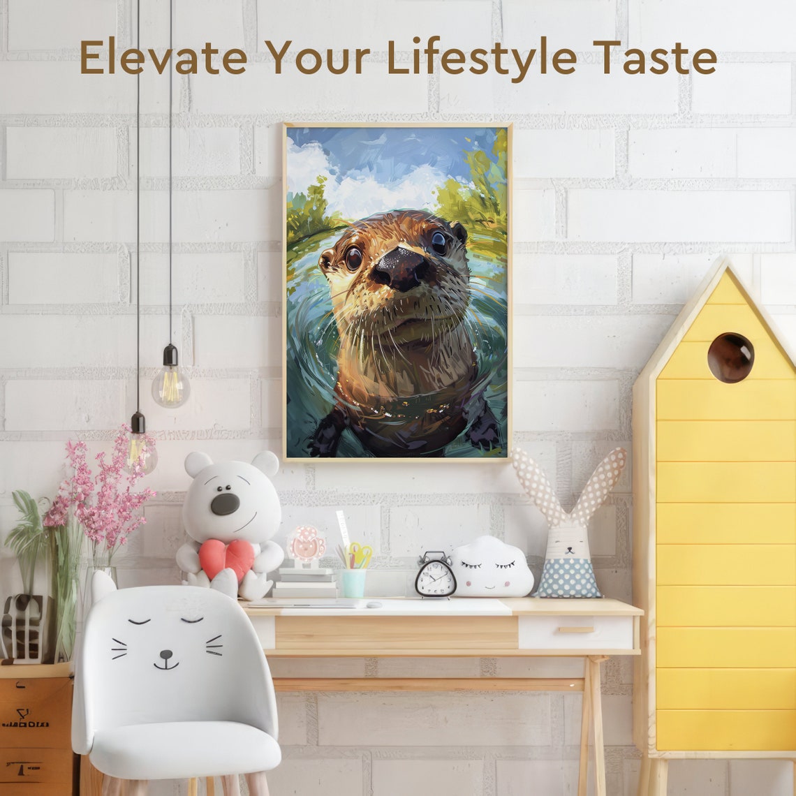 Curious Sea Otter Swimming Close Up Painterly Portrait Poster - Image 2