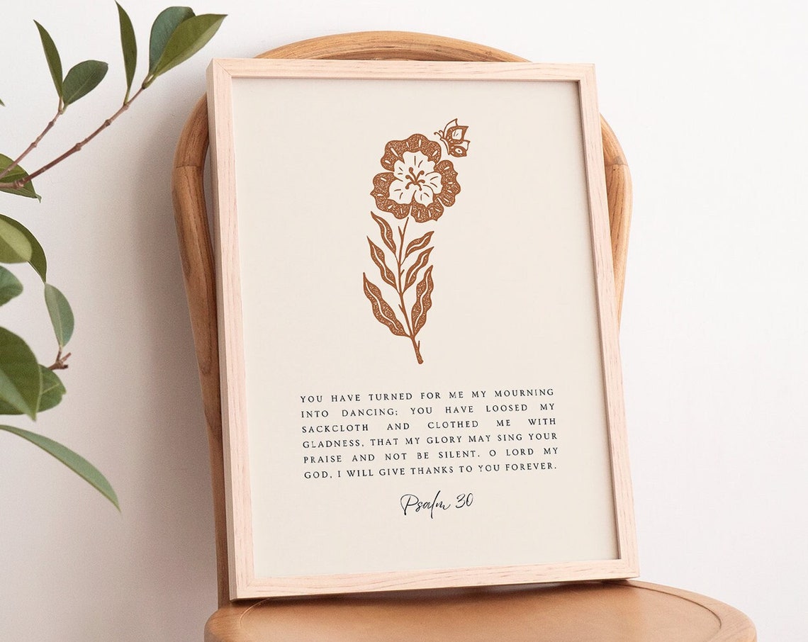 Mourning Into Dancing Psalm 30 Terracotta Floral Block Art Poster