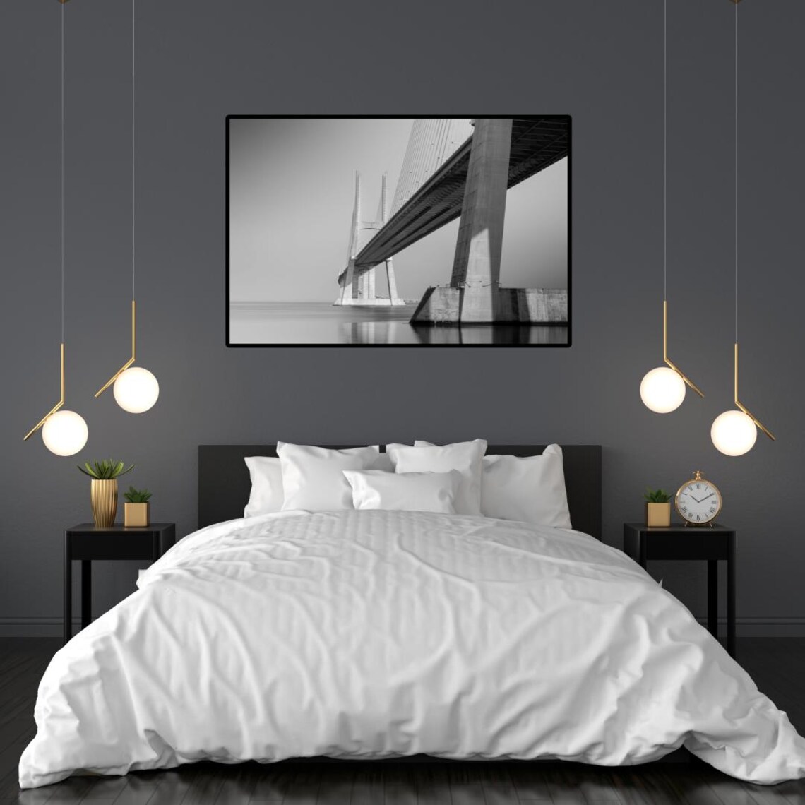 Architectural Elegance, Monochrome Bridge Minimalist Art Print