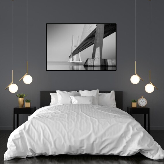 Architectural Elegance, Monochrome Bridge Minimalist Art Print