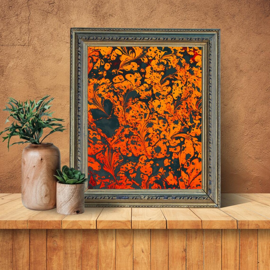 Fiery Autumn Marbled Texture, Abstract Pattern - Image 5
