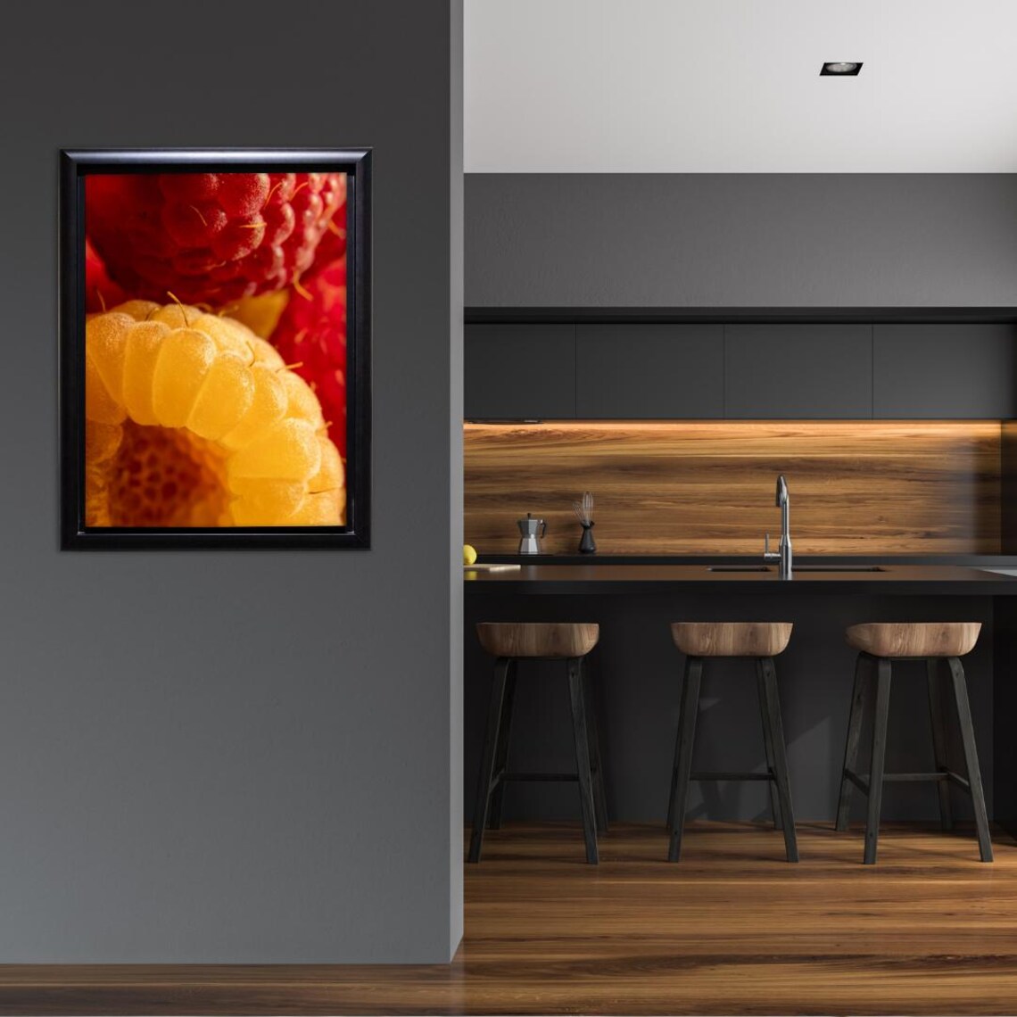 Golden Red Raspberry Macro Photography, Kitchen Decor - Image 5
