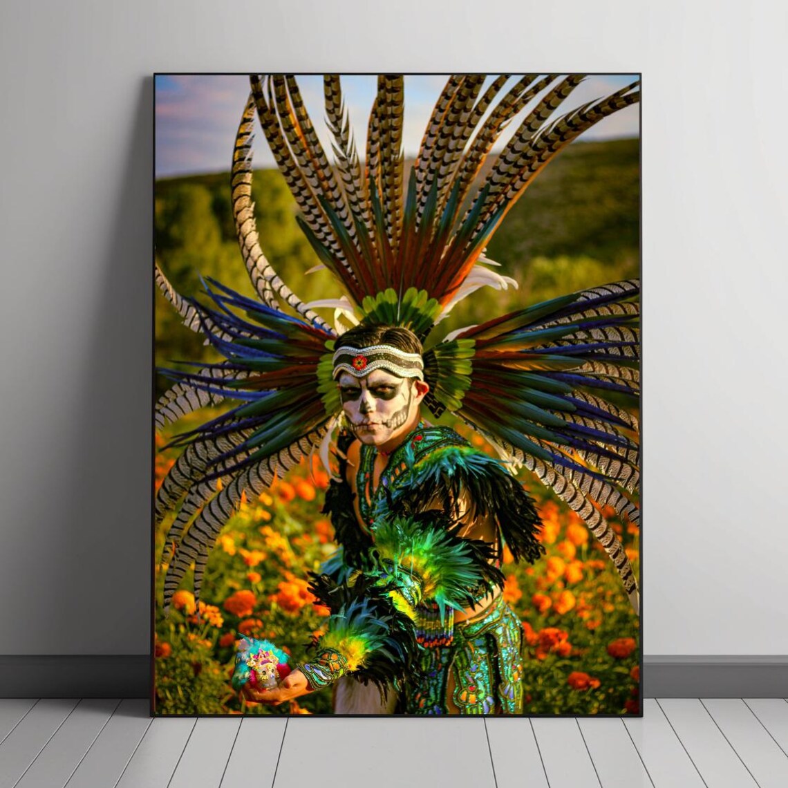 Aztec Warrior Art Print, Dia De Los Muertos Costume