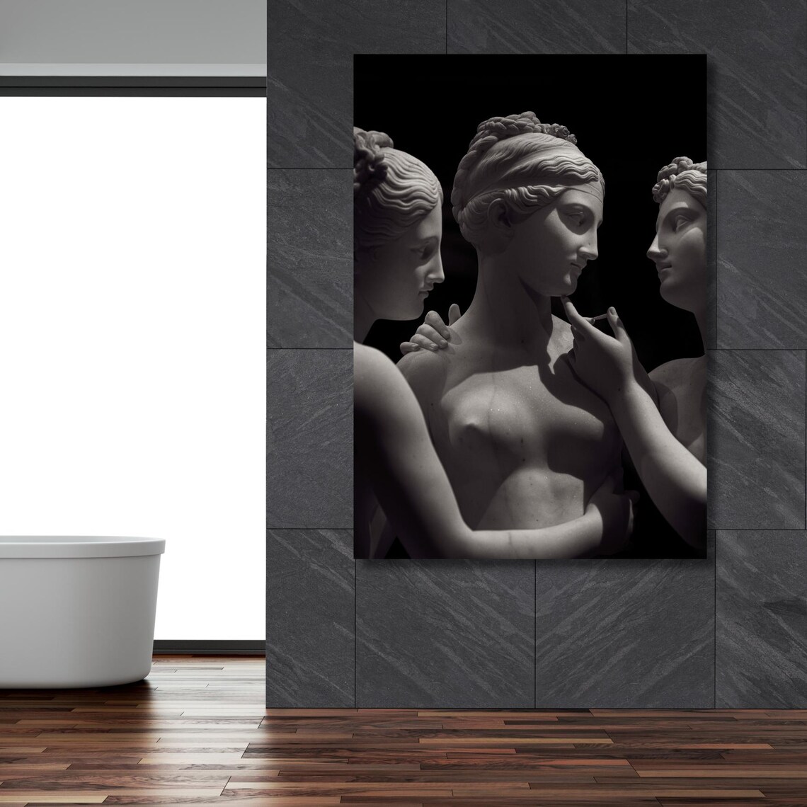 Elegant Trio Of Marble Statues, Sculpture Art Print - Image 4