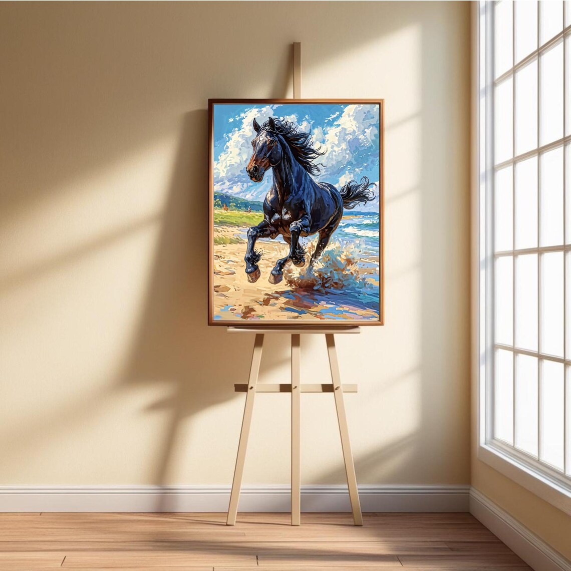 Black Stallion Running On Beach, Horse Art Print - Image 6