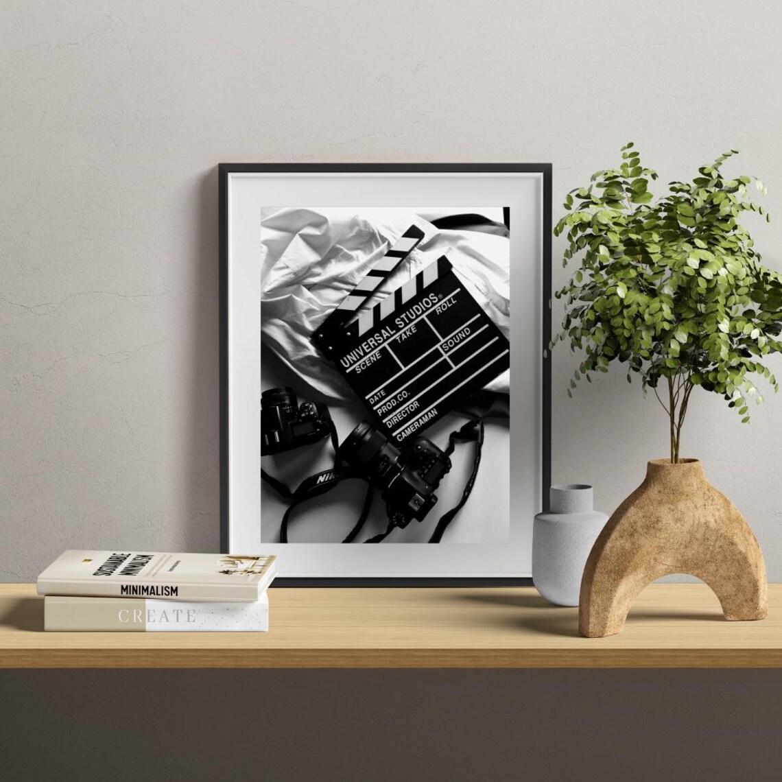 Black And White Film Slate With Cameras, Cinematic Art Print - Image 3
