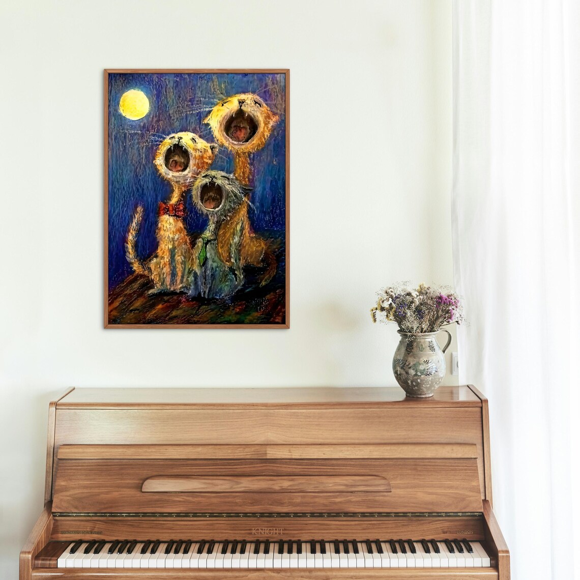 Surreal Cat Art Print, Whimsical Howling At The Moon - Image 6