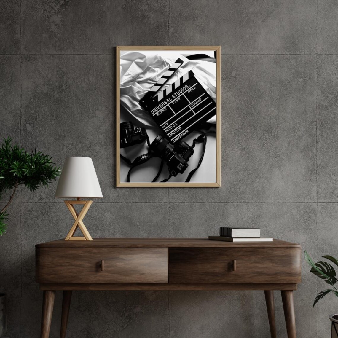 Black And White Film Slate With Cameras, Cinematic Art Print - Image 2