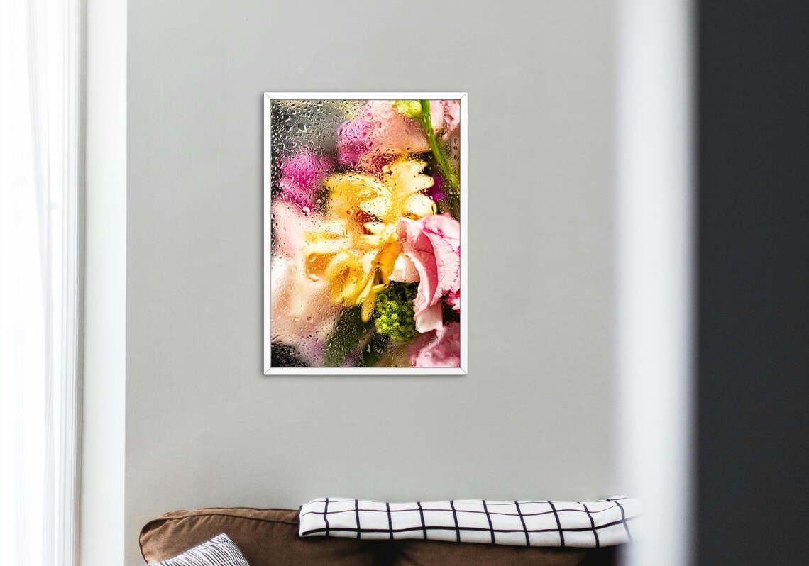 Abstract Floral Art, Vibrant Flowers Behind Rainy Glass - Image 3