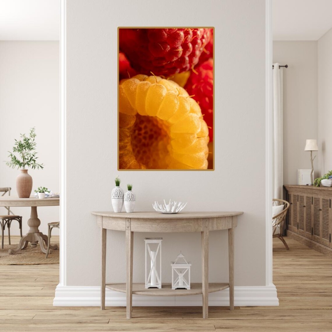 Golden Red Raspberry Macro Photography, Kitchen Decor - Image 6